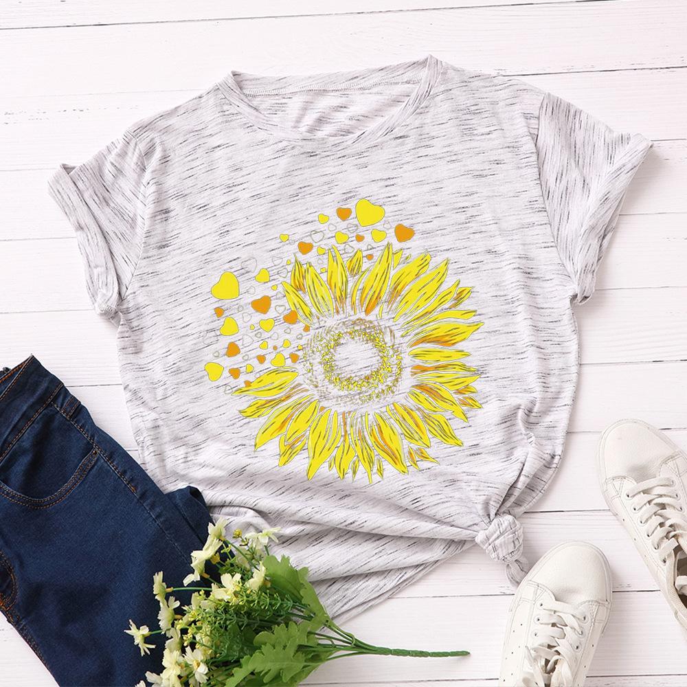 Cotton T-Shirt Short Sleeve Round Neck Women 2d Print Tops