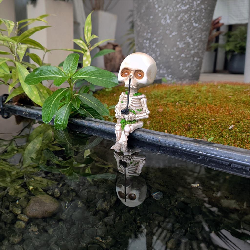 Skeleton Fishing Figurine Resin Halloween Ornaments  Landscape Garden Yard Pond Decorations Crafts Fisher Sculpture Gifts