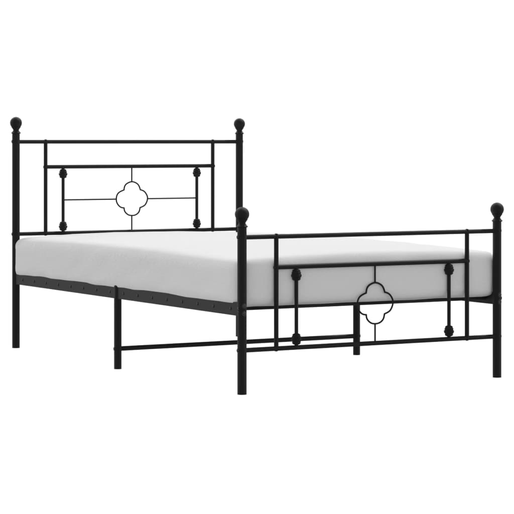 Metal Bed Frame with Headboard and Footboard Black 107 x 203 cm