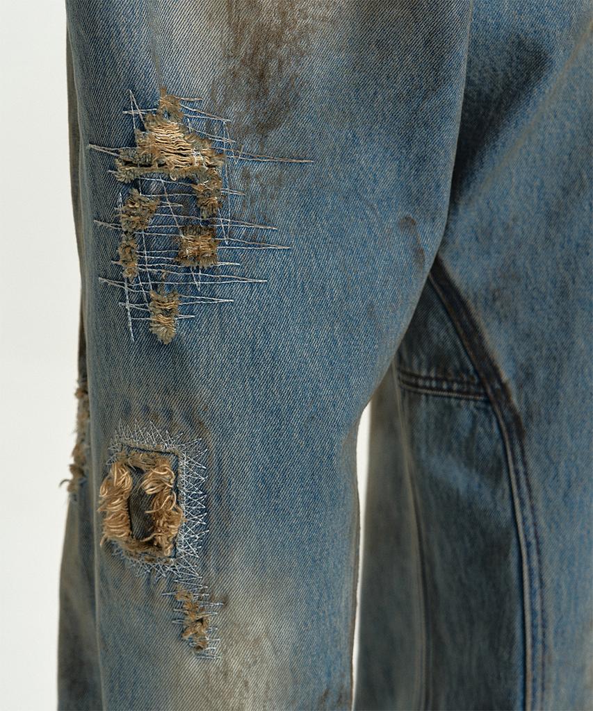 ADSB ANDERSSON BELL Unisex Destroyed Wide-Leg Jeans Apa864U(Blue)