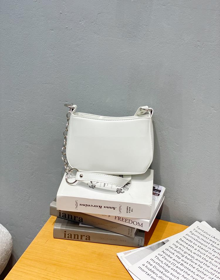 New Style Chain Design Niche Fashi Women's Hand & Shoulder Bag, Versatile Minimalist Solid Color