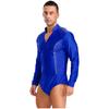 Mens Figure Skating Latin Dance Bodysuit V Neck Long Sleeve Sparkling Rhinestones Stage Performance Leotard