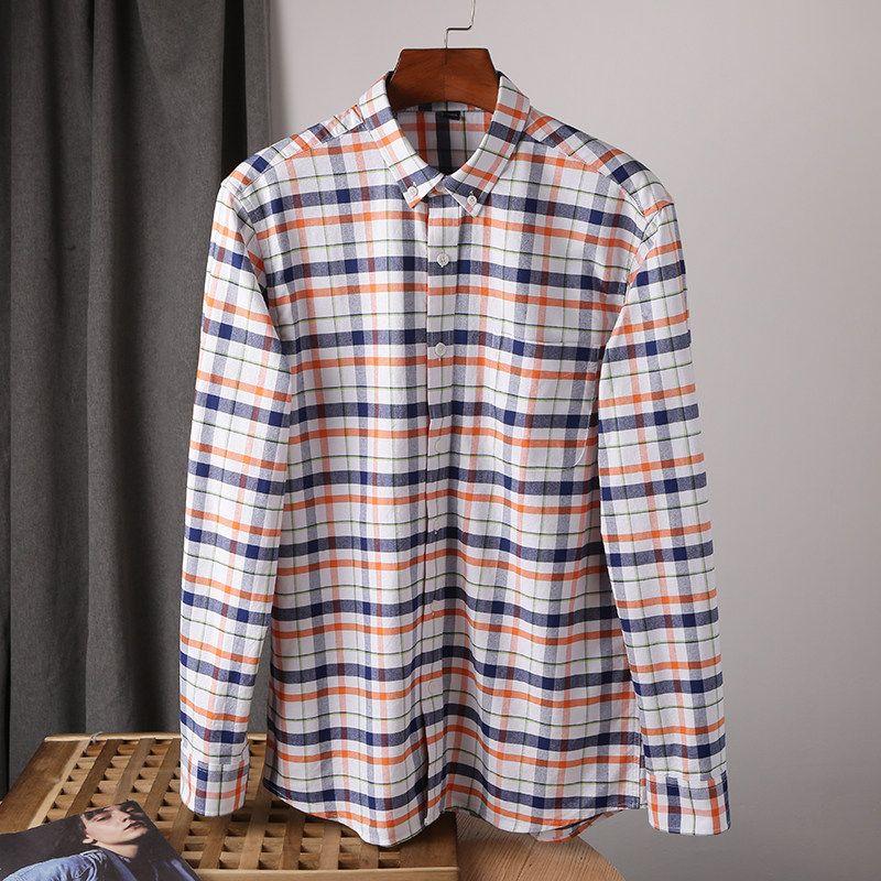 Gok Pure Cotton! Oxford Cloth Shirt! Classic All-Match! Foreign Trade Men's Factory Tail Goods Plaid Long sleeve Shirts Tide