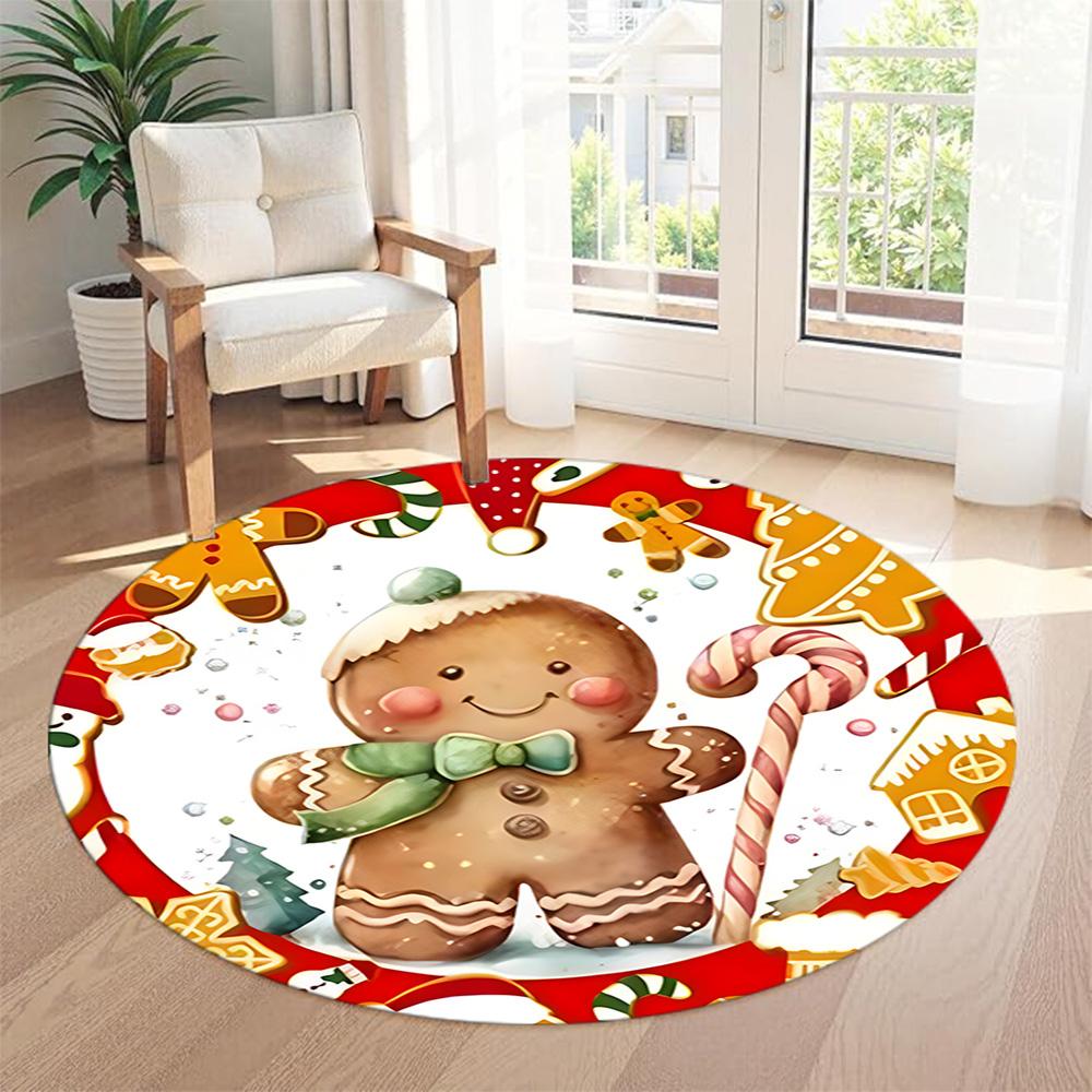 Gingerbread Man Round Office Rug Perfect for Decorate Room Entryway Playrooms Foyer Anti-slip Round Rug Office Home Decor