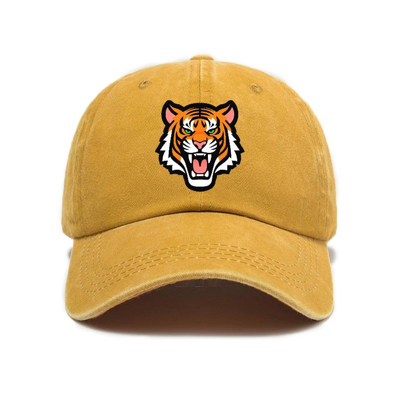 Big tiger print washed and distressed soft top visor baseball cap unisex trendy retro hat
