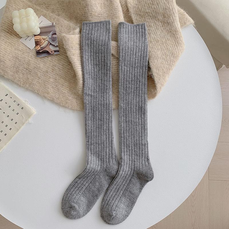 

Шерстяные носки до середины икры, женские осенние и зимние утолщенные теплые чулки, простые однотонные универсальные верхние чулки в японском стиле, носки в студенческом стиле