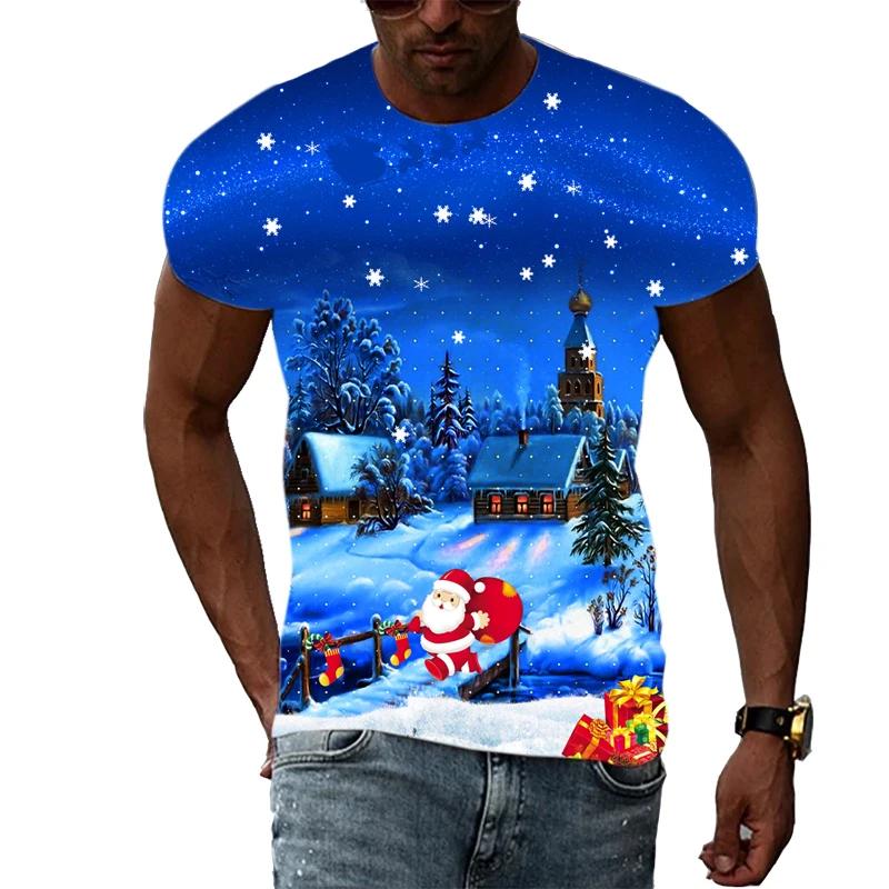 New Christmas Tree 3D Print Casual Fashion Men's Hip-Hop Fun Short-Sleeve T-Shirt Summer Stylish Trendy Round-Neck Lightweight Top