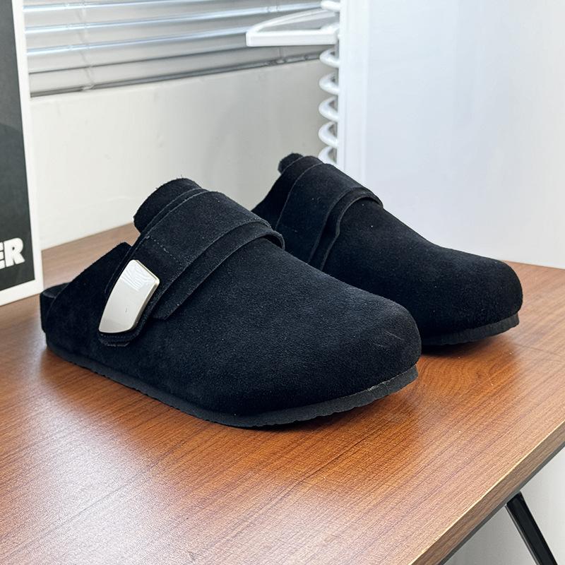 Big-headed lazy loafers men's summer one-pedal casual flat slippers Boken shoes 59901 beige-W