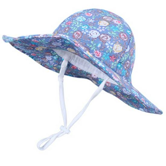 Yellow Duck Print Cotton Baby Sun Hat - Spring/Summer Wide Brim