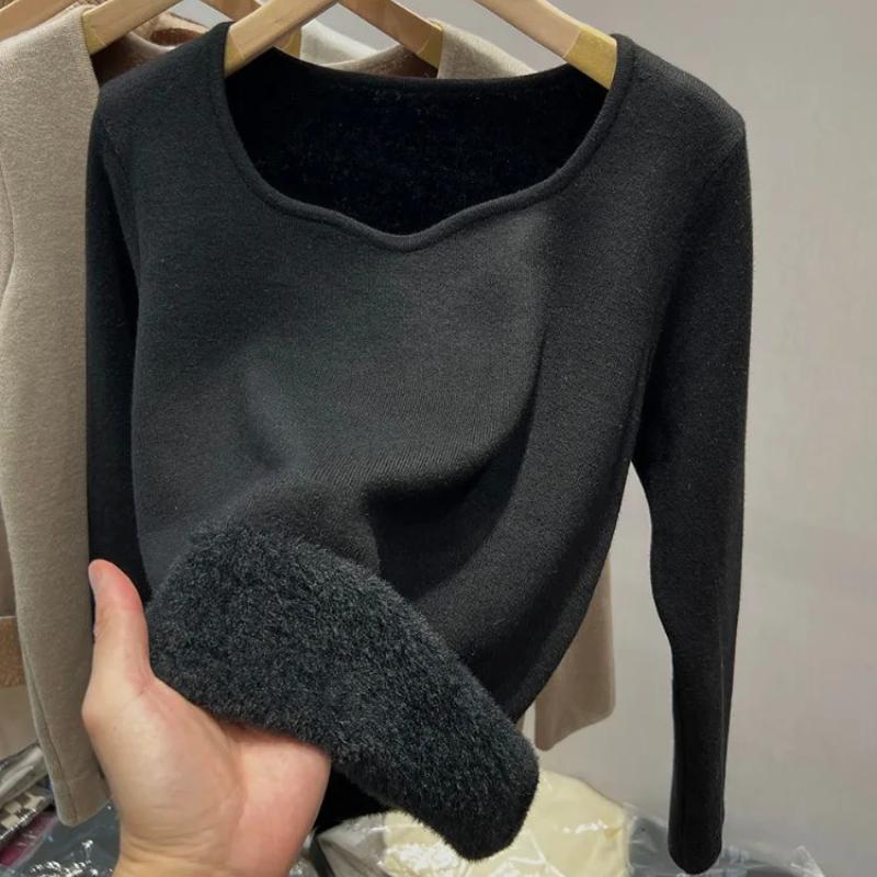 

Флисовые утепленные вязаные свитера, женские однотонные термобелье, топы, женские зимние модные рубашки с глубоким вырезом XL чёрный