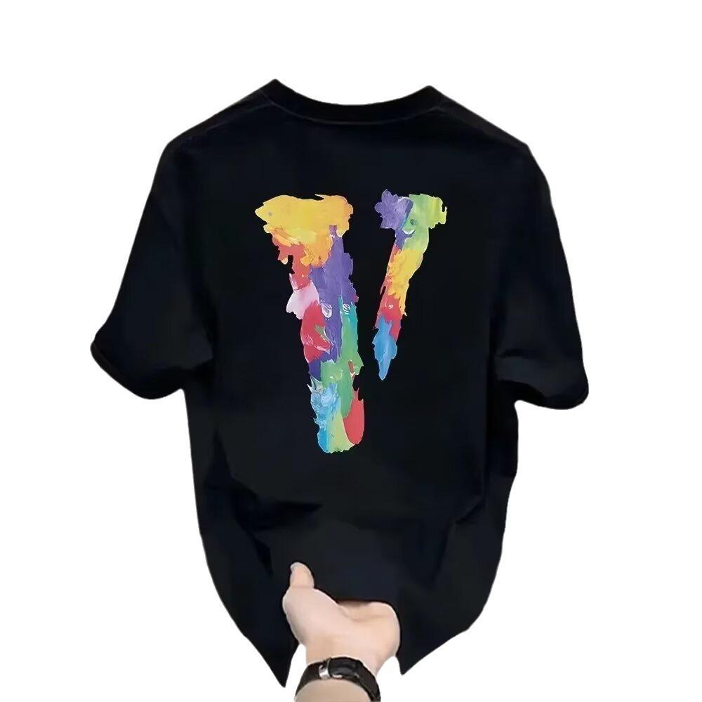 American Trendy Brand High-End Pure Cotton Men'S Printed Short-Sleeved T-Shirt Trendy Casual Round Neck T-Shirt Men'S
