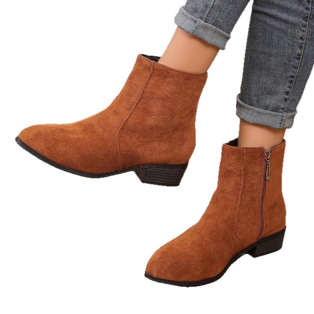 2025 höst utrikeshandel Europa och USA stor storlek dragkedja dam mocka Martin-kängor fyrkantig klack korta damkängor 36-43 yards