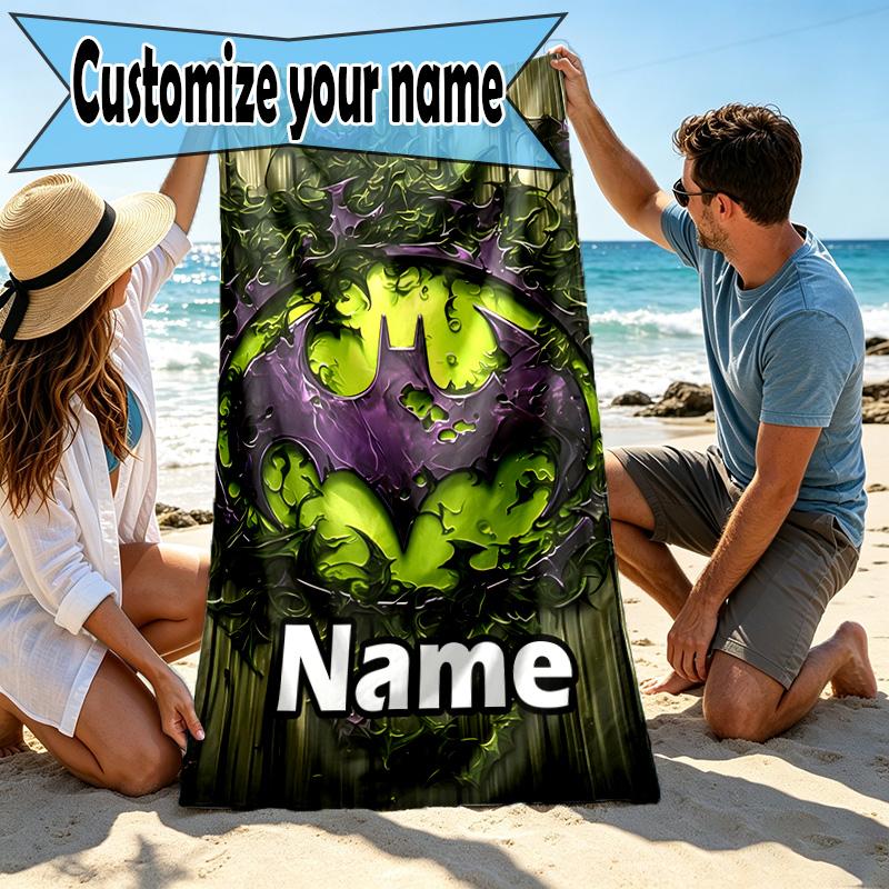 Custom Name Personalized Batman Print Beach Towel, for Trip Camping Beach Party Home Decor, Birthday Gift for Family & Friends