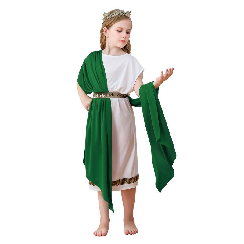 Disfraz de Mitología Griega para Niños Fiesta de Halloween Toga Romana Vestido Atuendo Cosplay Niñas 3-8 Años