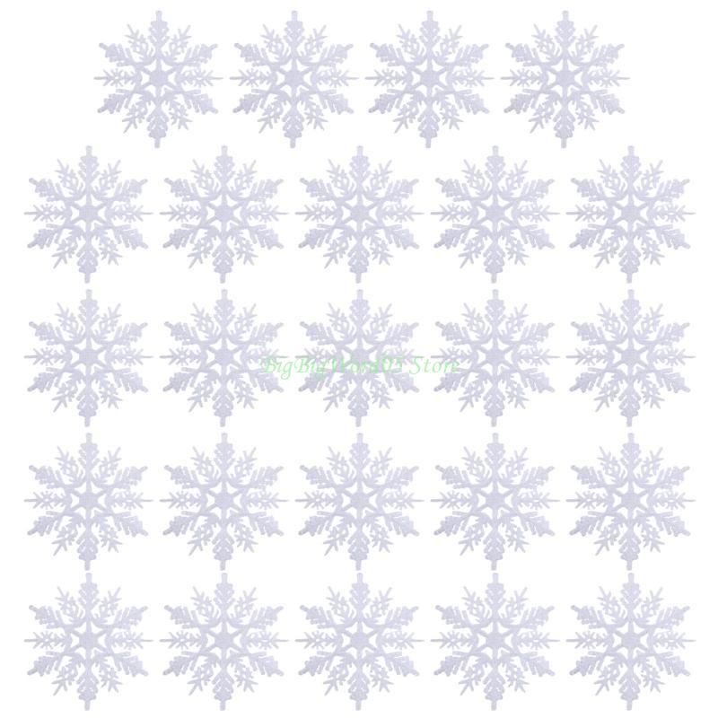 24TE Christmas Snowflake Pendant 24pcs/set Glitter Plastic Hanging Pendant Ornament for Xmas Tree Window Wall Decoration