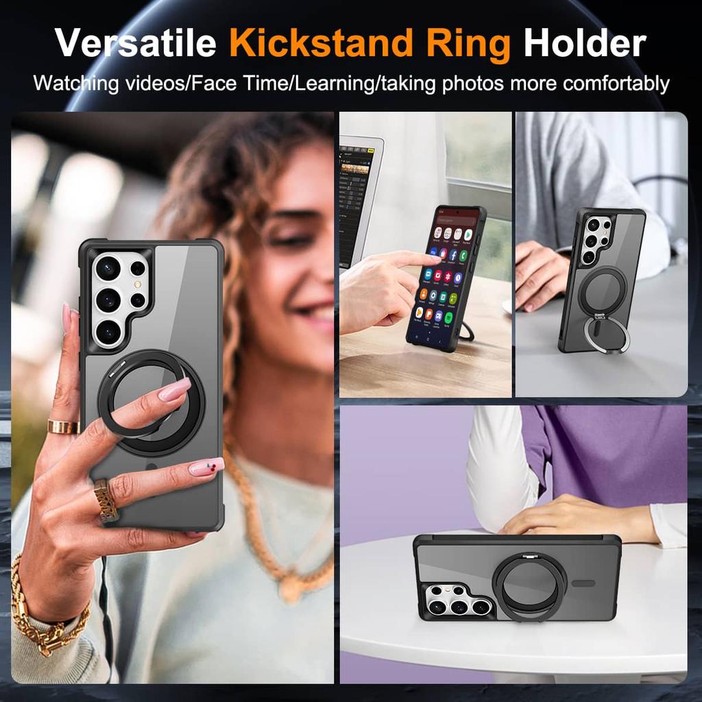 For Samsung Galaxy S25/S24 Ultra/S25 Plus Case with 360° Rotatable Magnetic Ring[Compatible with Magnetic][Invisible Kickstand]