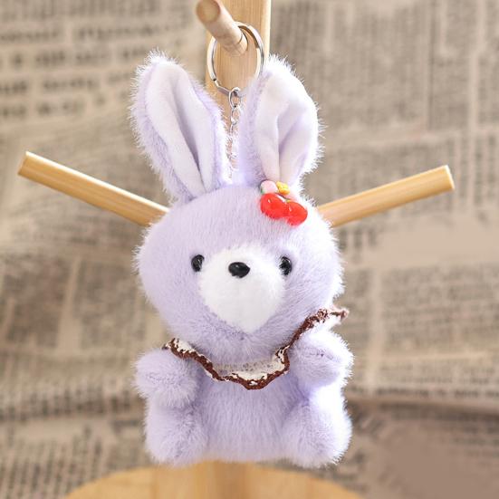 Cute Cherry Bunny Plush Keychain, Small Rabbit Stuffed Animal Pendant for Bag Backpack Purse, Kawaii Cartoon Key Ring Charm, Gift for Girls Women