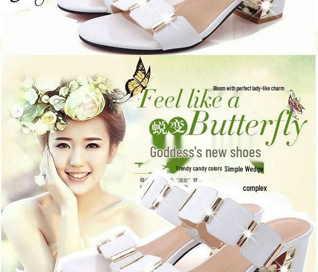 2023 Korean Fashion Mid-Heel Women's Sandals – Non-Slip Chunky Heel Summer Slippers for Female Students