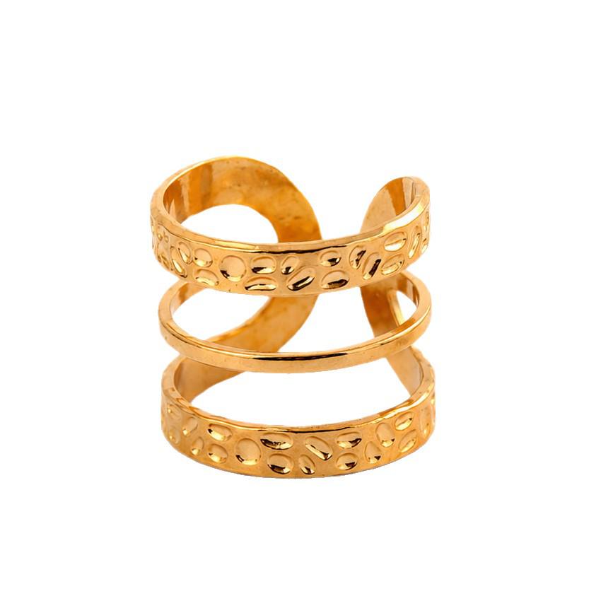 European INS Style Gold-Plated Adjustable Open Ring with Three-Layer Irregular Texture