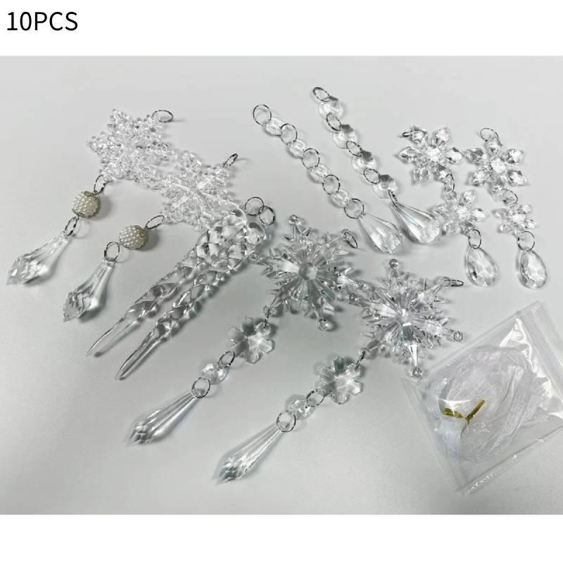Festive 10 Piece Acrylic Snowflake And Icicle Decoration Set For Christmas Tree Ornamentation Snowflake