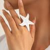 Summer Cavation Oil Dripping White Pearl Flower Ring Exaggerated Jewelry Gift Geometric Adjustable Metallic Starfish Rings for Women