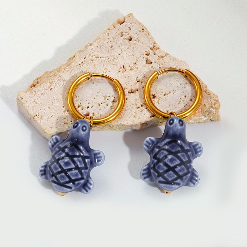Ceramic Dopamine Fish Starfish Earrings For Women Colorful Vibrant Pendant Youthful Stainless Steel Jewelry Gift
