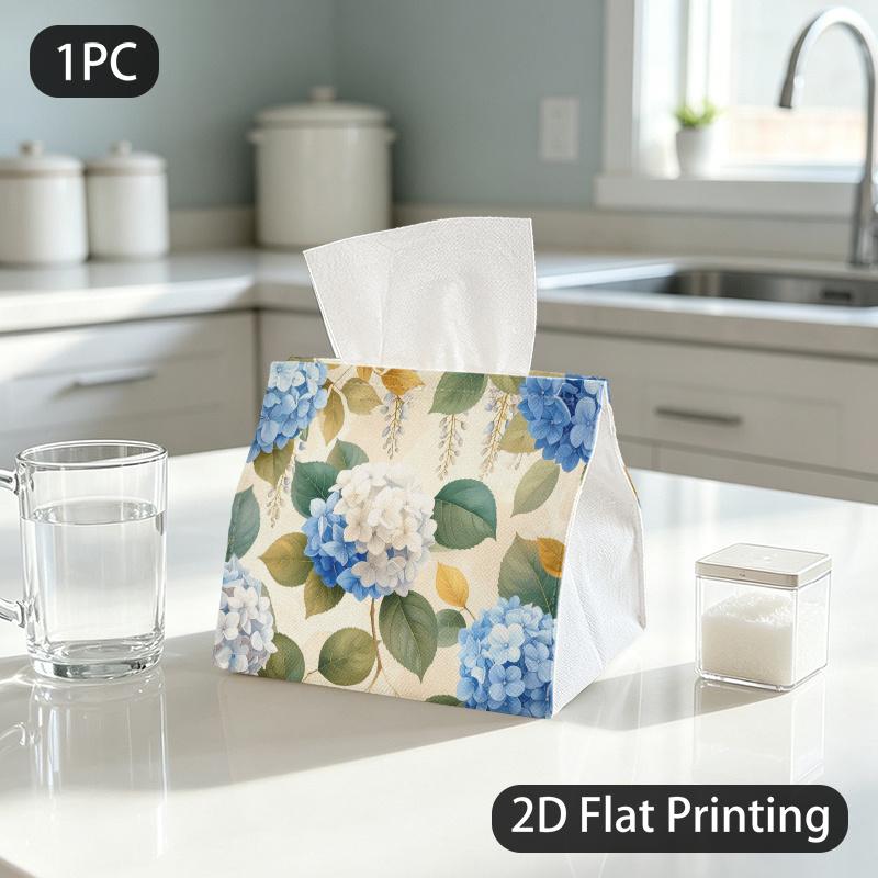 1pc Tissue Box, Watercolor Hydrangea Leaves Gentle Calm Pattern, 2D Flat Printing, Serves Multiple Purposes, Folds Flat, Tissue Container, for Outdoor