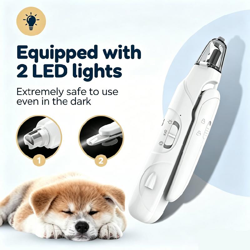 Safe Automatic 2-in-1 Pet Nail Clipper Grinder Foldable USB Rechargeable LED Light Low Noise Stainless Steel Pet Grooming