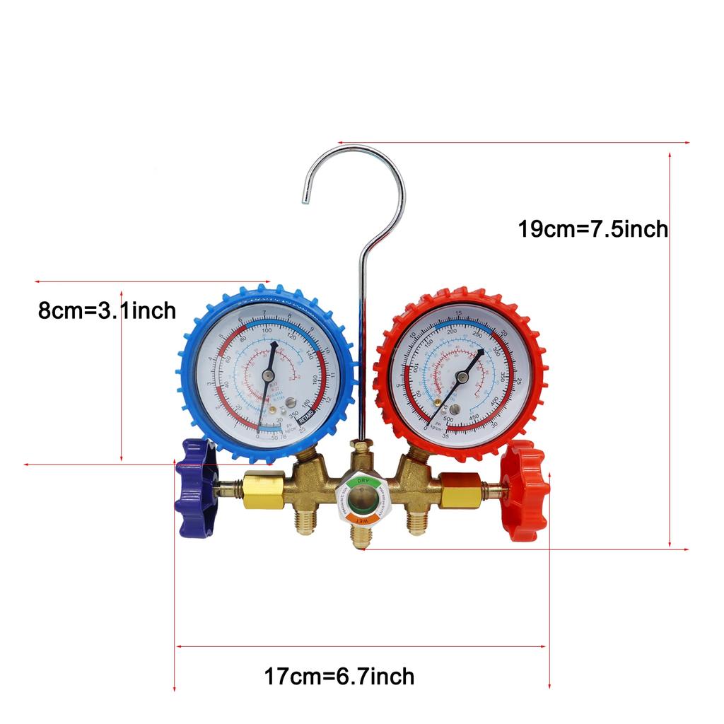 3-way AC manifold meter for car and home air conditioning system, freon charging tool, support R12 R22, R404A, R134A refrigerant