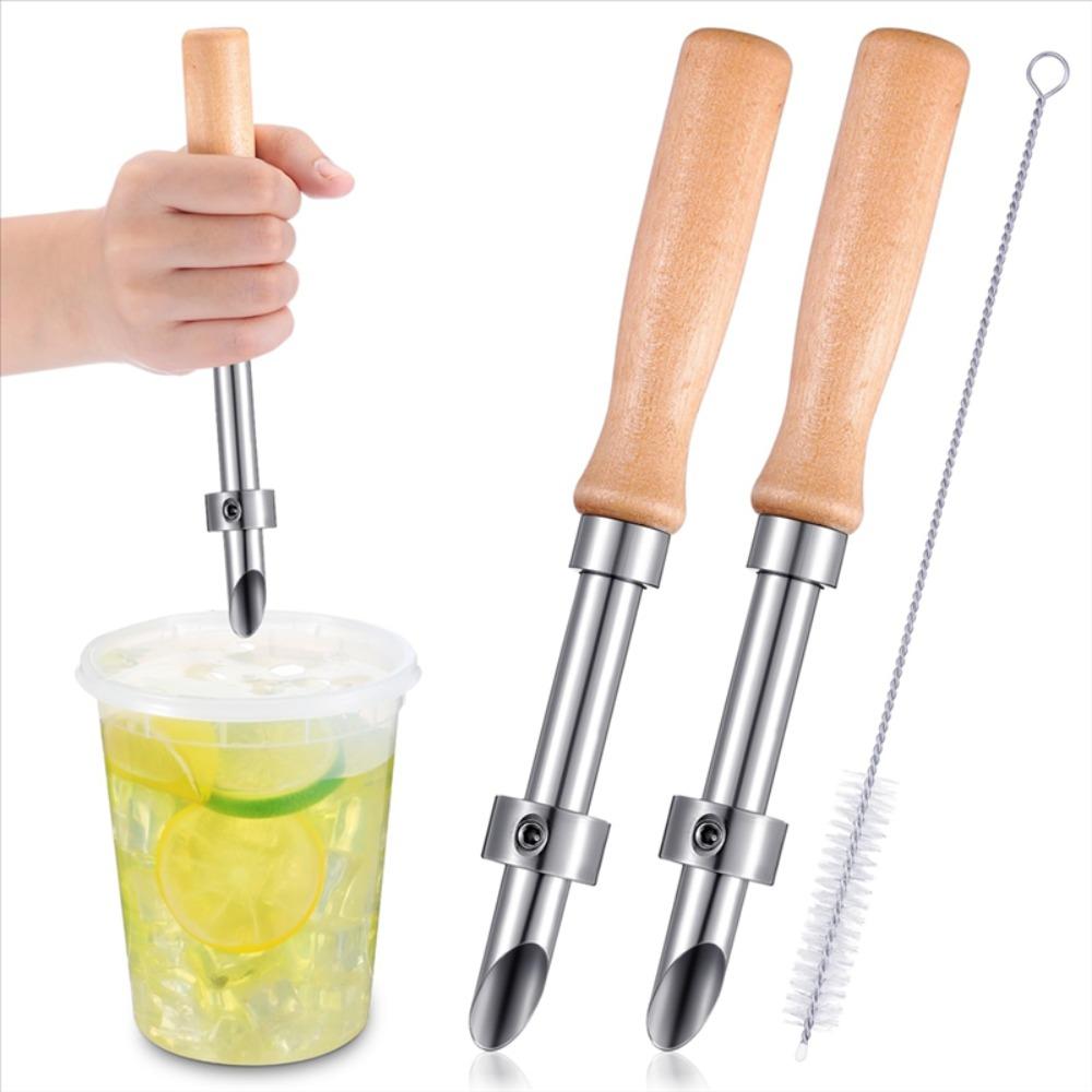 

2Pcs Wooden Handle Straw Puncher Stainless Steel Punching Tools Straw Hole Puncher with Cleaning Brush Lemonade Cup Puncher светло-серый