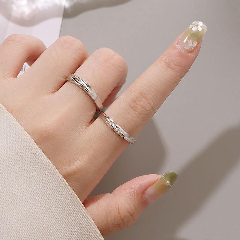 999 Sterling Silver Adjustable Couple Rings: River of Love Design for Men & Women, Exquisite and High-End