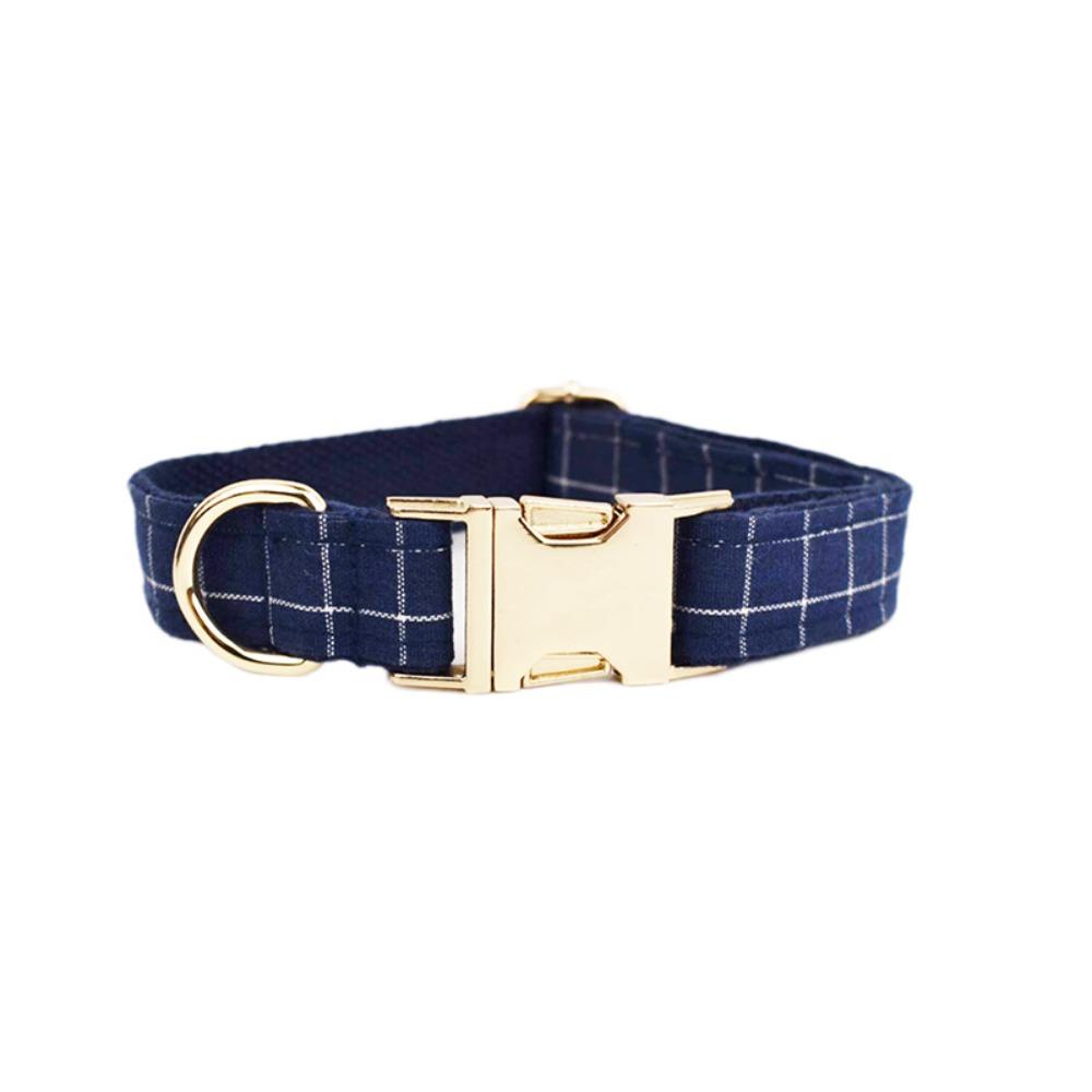 Navy blue plaid pet collar leash dog collar walking dog leash large medium small dog dog chain dog collar XS