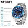 SANDA Stereoscopic Dual Display Watch Men's Steel Band Sunday Date 12/24 Hour 5ATM Waterproof Night Light Alarm Clock