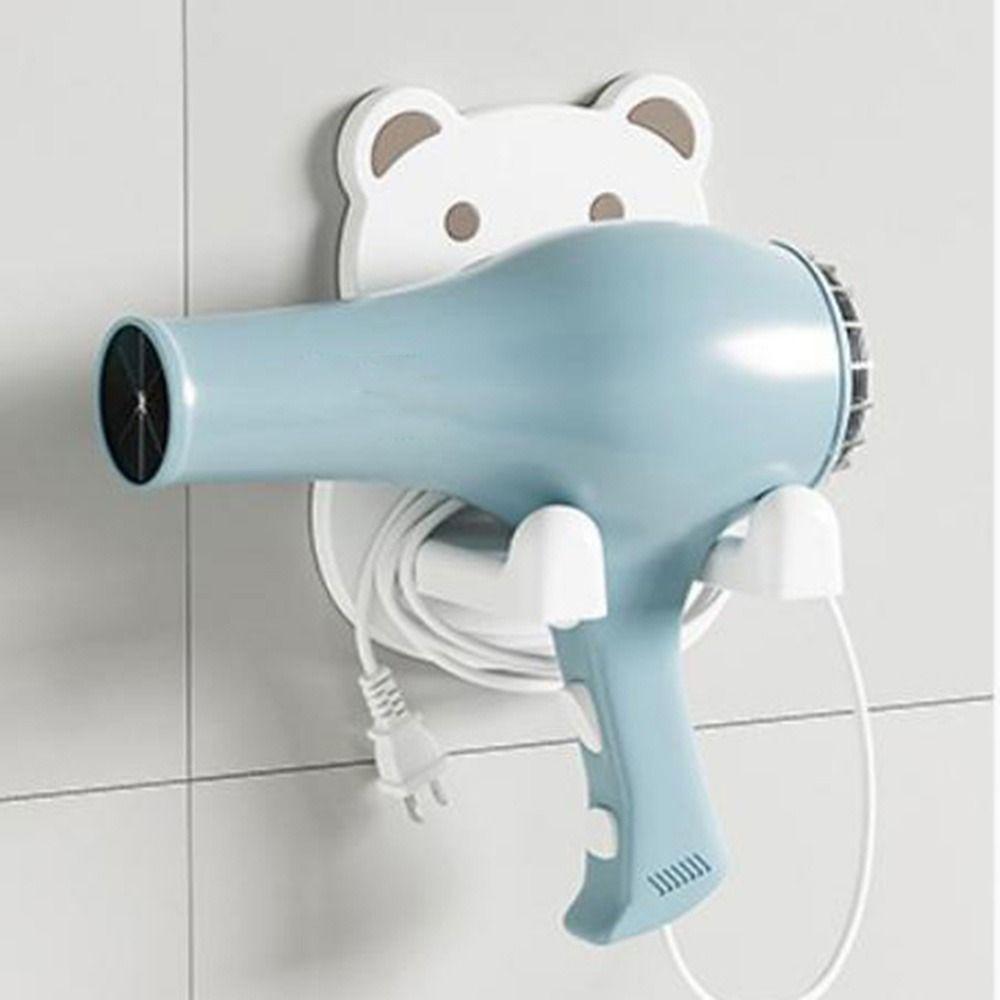 Plastic Cartoon Bear Hair Dryer Holder Self-adhesive Hair Dryer Shelf Bathroom
