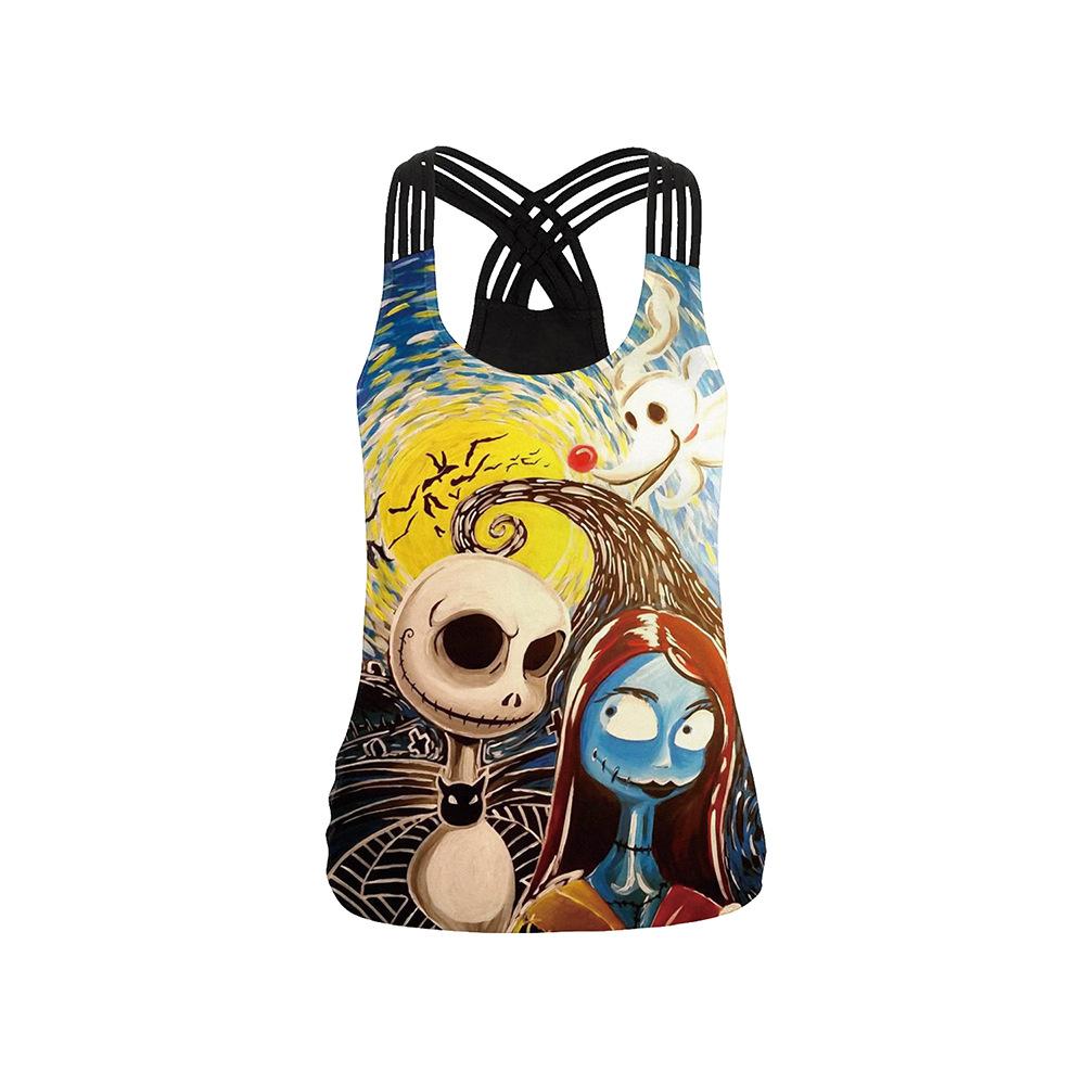 

Мода Хэллоуин Ночь Креативная Маска Принт Граффити Перекрестные Бретели Облегающий Низ Жилет Женский XL