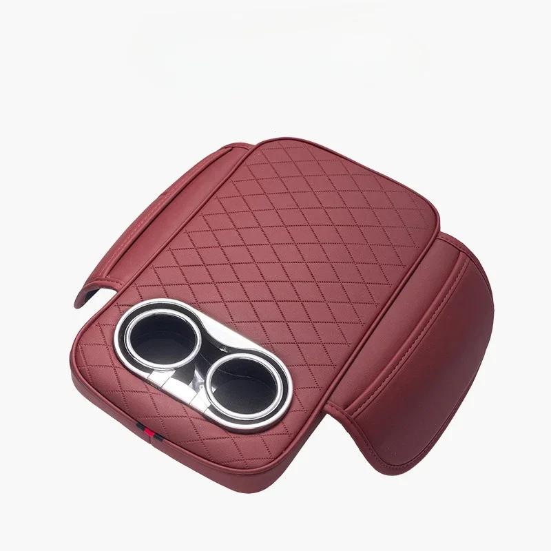 PU-Leder Auto Mittelkonsole Armlehnenkissen mit 2 Getränkehaltern und Seitentasche Auto Erhöhtes Kissen Auto Armlehnenbezug