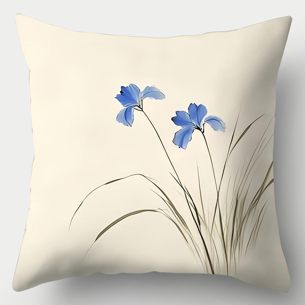 4pcs set, sofa pillow cover, modern minimalist and elegant blue floral pillowcase, 17.7 inches * 17.7 inches, single-sided print