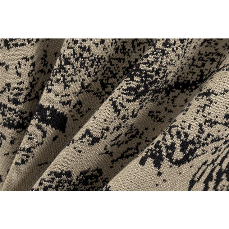 Tiger Print Knitted Suit Women's Autumn Fashion Sweater Loose Wide-leg Pants Two-piece Set