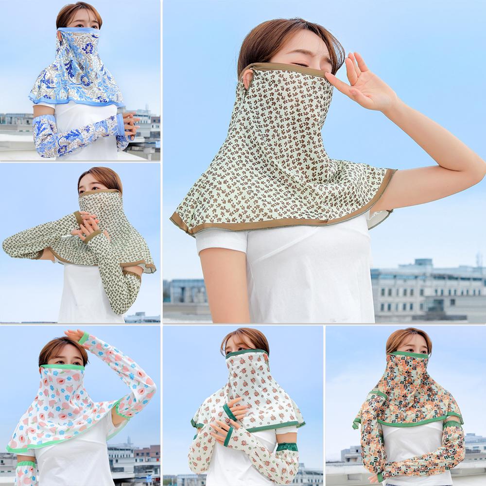 Arm Sleeve Sun Protection Mask Full Face Sun Protection Sleeves Sunshade Face Mask  Driving Cycling