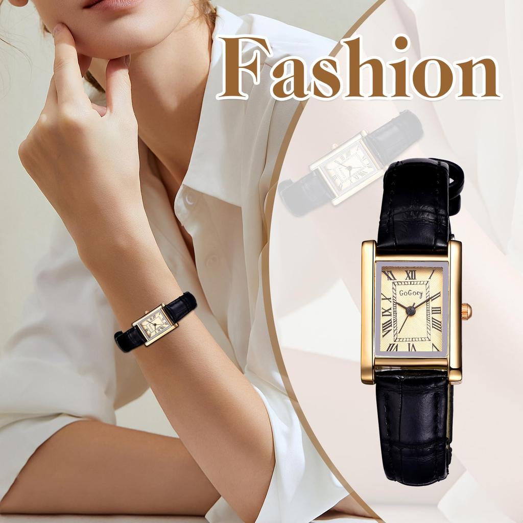 Watch with Leather Strap and Roman Alphabet Analog Antique Waterproof Quartz Watch In Silver and Black A Fashionable Accessory for or Her Women's