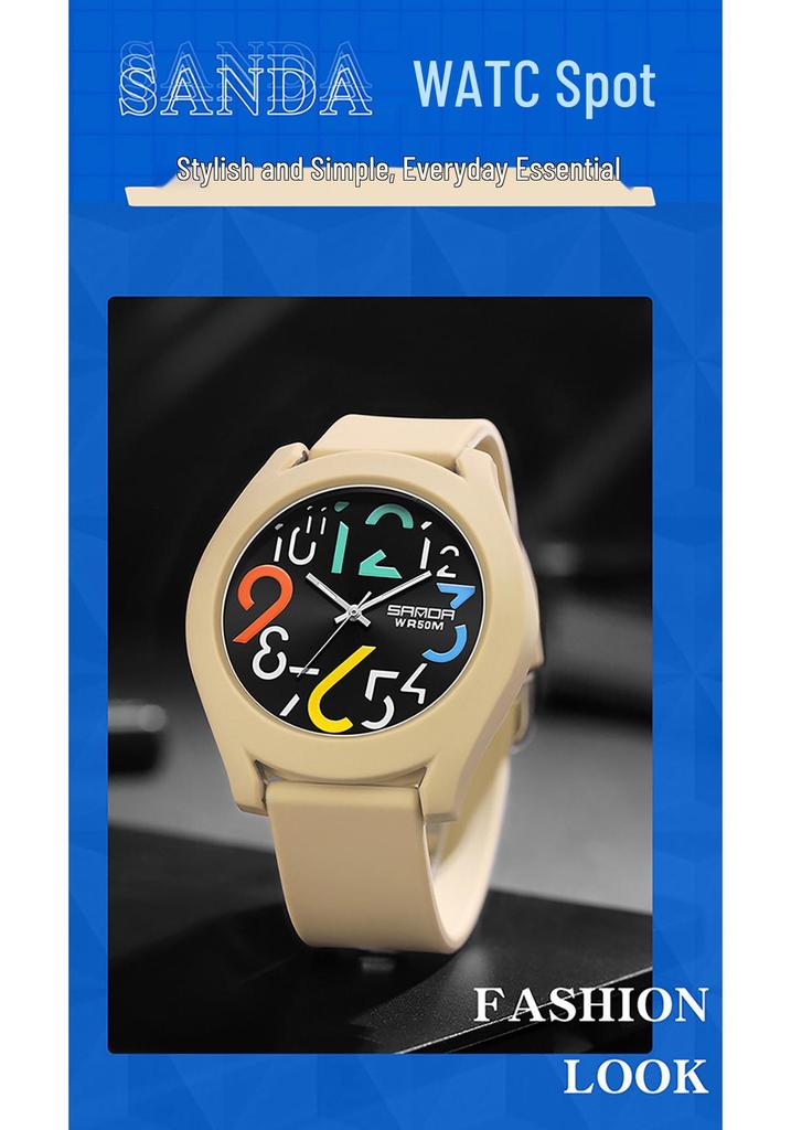 Sanda 9021 Silicone Bezel Quartz Watch: Unisex Digital Fashion Wristwatch