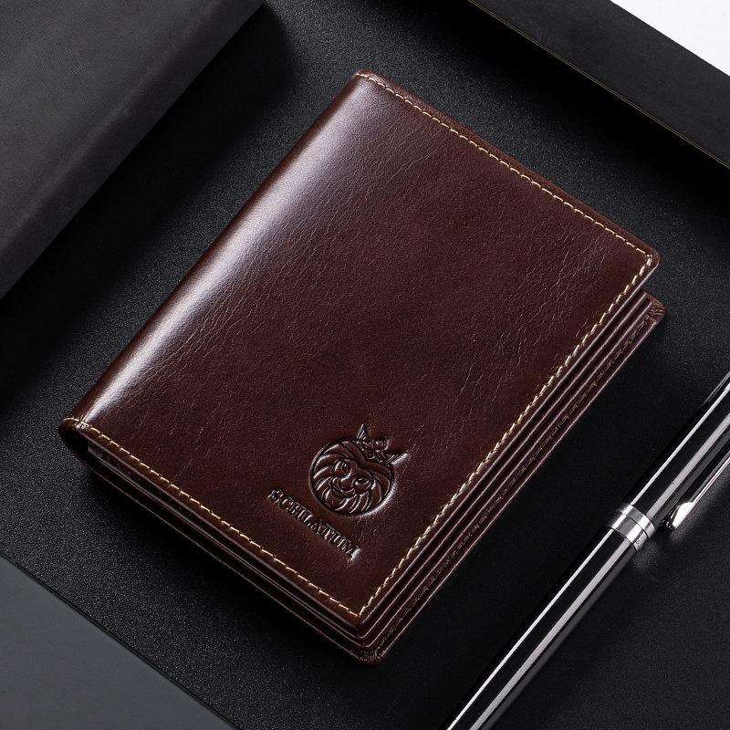 Anti-theft Money Bag for Men, Short Genuine Leather, Vintage Men's Vertical Wallet Bag