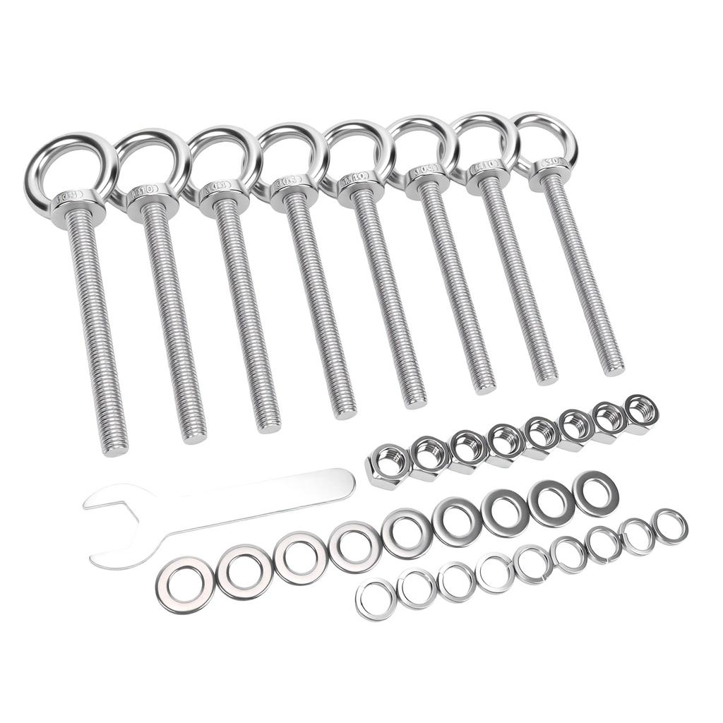 8 Pcs Eye Bolt M10x153mm 304 Stainless Steel Heavy Duty Eye Bolts with Nuts and Washers for Outdoor String Light Patio