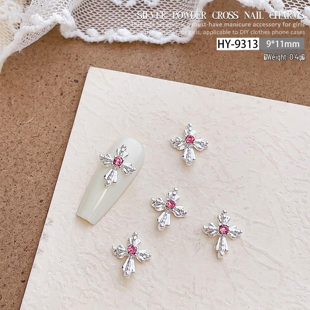 Pink Rhinestone Cross Nail Art Decorations: Multiple Styles of Wearable Metal Nail Accessories