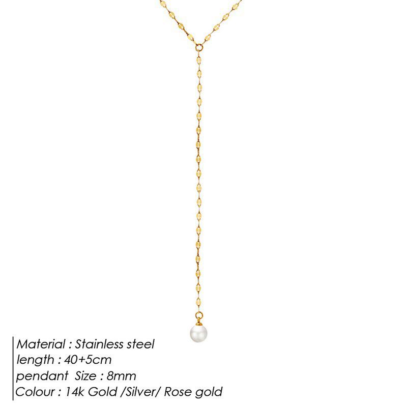 14K Gold Titanium Steel Y-Shaped Necklace with Faux Pearl Pendant - Elegant Women's Clavicle Chain