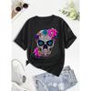 Totentag Print Rundhals T-Shirt, Lässiges Kurzarm Oberteil für Frühling & Sommer