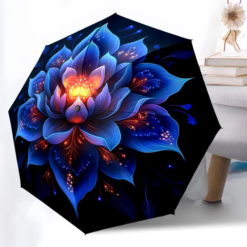1pc Sturdy 8-Bone Auto Umbrella, Mandala Umbrella, Digital Printed, Foldable Umbrella for On-the-Go Outdoor Use