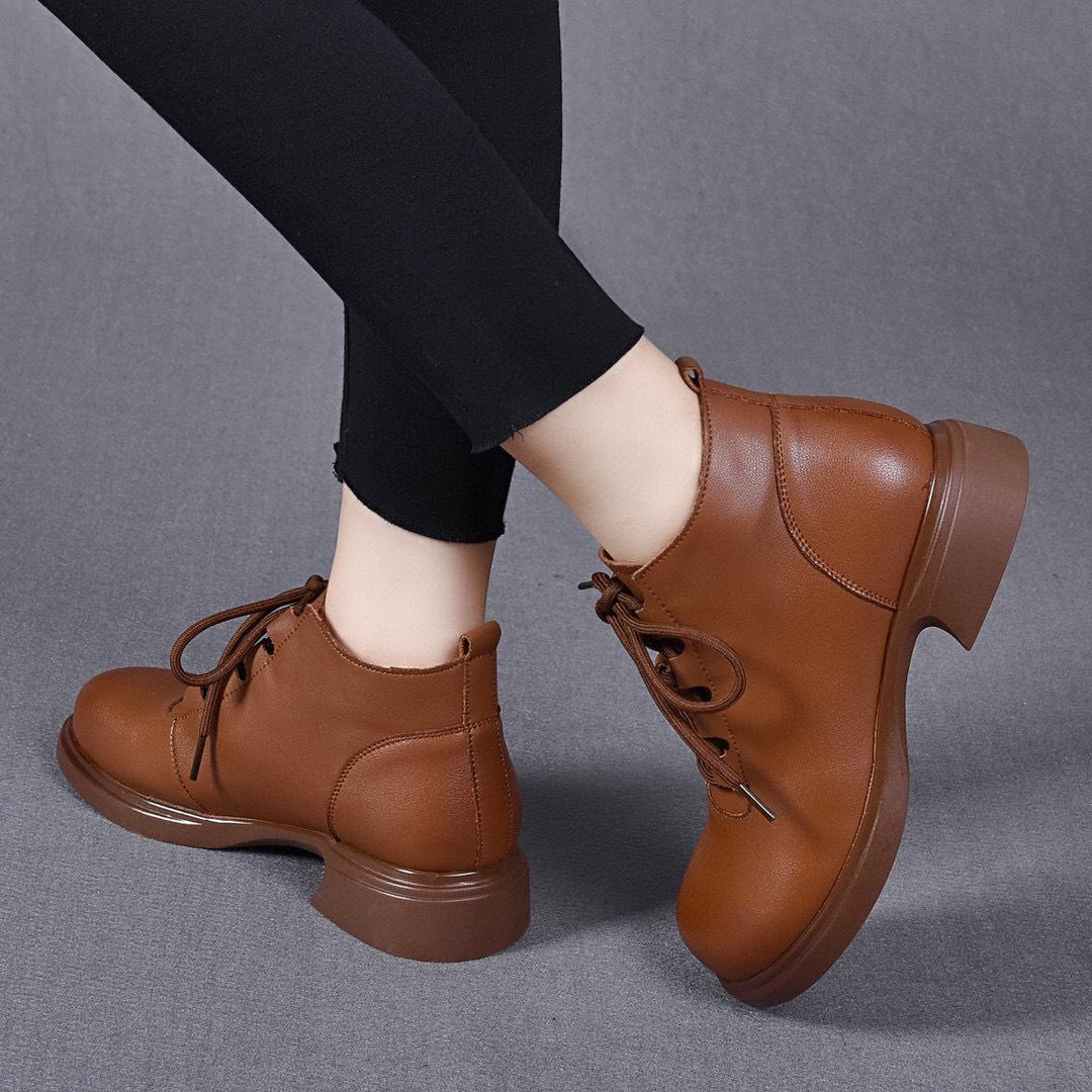 

Женские короткие ботинки с круглым носком и плоской подошвой, новые удобные ботинки Мартин из коровьей кожи на молнии сбоку, женские хлопковые ботинки на осень и зиму 40 коричневый