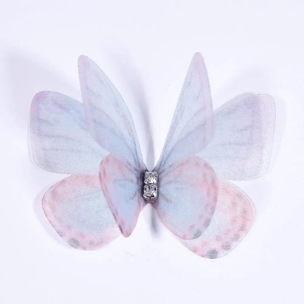50 Stück 3D Organza Stoff Schmetterlings-Applikationen Doppellagige Chiffon Schmetterlings-Stickerei-Aufnäher Handgefertigte Haarnadel-Accessoires
