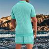 Completo 2 Pezzi da Uomo Estivo Traspirante in Rete con Colletto a Rever T-Shirt e Set di Pantaloncini Design Fresco Sexy con Tessuto Forato Abbigliamento da Spiaggia